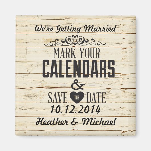 Rustikales Cremeholz Save the Date Hochzeit Magnet (Vorne)