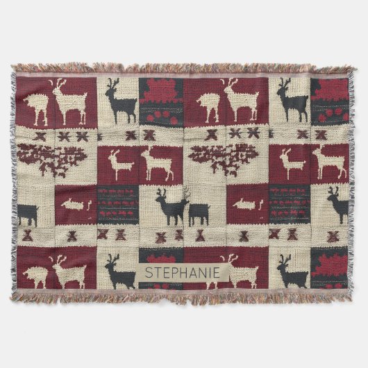 Rustikales Cross-Stitch Patchwork | Folk Holiday M Decke (Vorderseite)