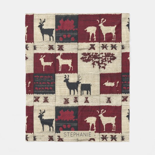 Rustikales Cross-Stitch Patchwork | Folk Holiday M Fleecedecke (Vorderseite)
