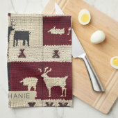 Rustikales Cross-Stitch Patchwork | Folk Holiday M Geschirrtuch (Viertel Falte)