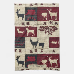 Rustikales Cross-Stitch Patchwork   Folk Holiday M Geschirrtuch