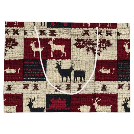 Rustikales Cross-Stitch Patchwork | Folk Holiday M Große Geschenktüte (Rückseite)