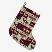 Rustikales Cross-Stitch Patchwork | Folk Holiday M Großer Weihnachtsstrumpf (Vorderansicht (hängend))