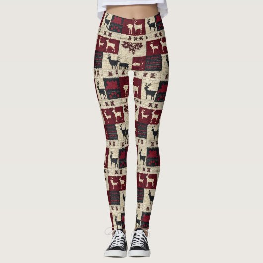 Rustikales Cross-Stitch Patchwork | Folk Holiday M Leggings (Vorderseite)