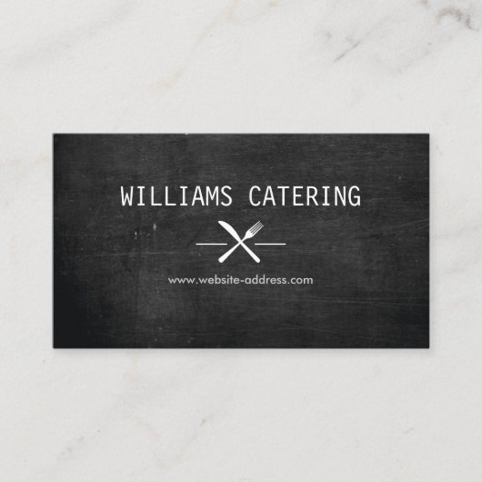 Rustikales Crossed Gabel Knife Logo Schwarzes Holz Visitenkarte (Vorderseite)