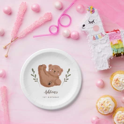 Rustikales Cube Bear Kindergeburtstag Party Pappteller (Party)