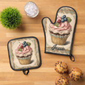 Rustikales Cupcake Baker Koch Backen Ofenhandschuh & Topflappen-Set (Oben Unten)