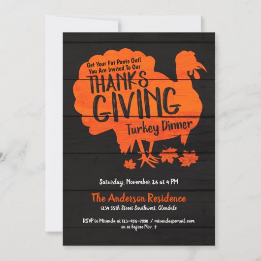 Rustikales Custom Türkei Erntedank Dinner Einladung (Vorderseite)