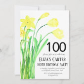Rustikales Daffodil 100. Floral Elegant Geburtstag Einladung (Vorderseite)