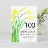 Rustikales Daffodil 100. Floral Elegant Geburtstag Einladung (Stehend Vorderseite)