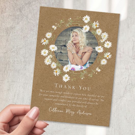 Rustikales Daisy Foto Beileid Beerdigung Gedenkstä Dankeskarte