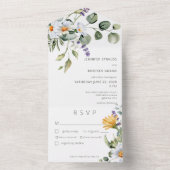 Rustikales Daisy & Lavender Floral Weißes Abendess All In One Einladung (Innen Boden)