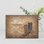 Rustikales Damast Cowboy Western Brautparty Einladung (Stehend Vorderseite)