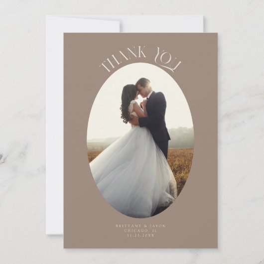 Rustikales Dankeschön Oval Frame Brown Wedding Fot Dankeskarte (Vorderseite)