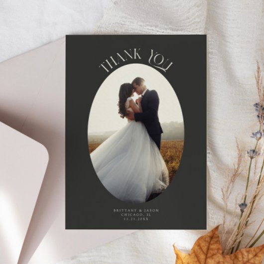 Rustikales Dankeschön Oval Frame Holzkohle Hochzei Dankeskarte