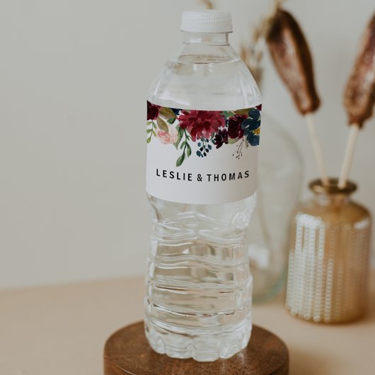 Rustikales Dazzling Burgundi Wasserflasche Wasserflaschenetikett