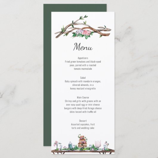 Rustikales Delgance Woodland Wedding Menu Menükarte (Vorne/Hinten)