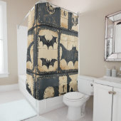 Rustikales Denim Halloween Patchwork-Muster Duschvorhang (Beispiel)