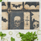 Rustikales Denim Halloween Patchwork-Muster Geschirrtuch (Gefaltet)