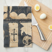 Rustikales Denim Halloween Patchwork-Muster Geschirrtuch (Viertel Falte)