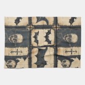 Rustikales Denim Halloween Patchwork-Muster Geschirrtuch (Horizontal)
