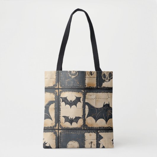 Rustikales Denim Halloween Patchwork-Muster Tasche (Vorderseite)