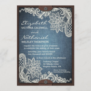 Rustikales Denim Lace & Leather Wedding Einladung