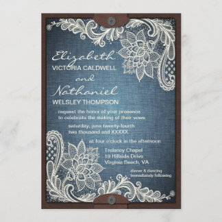 Rustikales Denim Lace & Leather Wedding Einladung