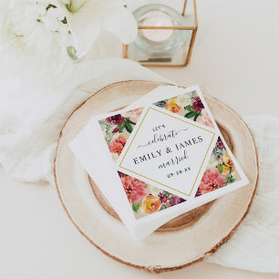 Rustikales Diamant Burgundy Wedding Monogram Serviette