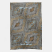 Rustikales Diamantmuster Älteres Holz Braun Blau Geschirrtuch (Vertikal)