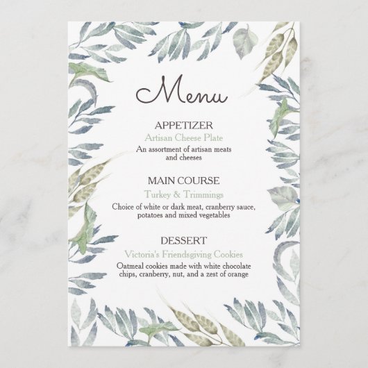 Rustikales Dinner-Menü des freundlichen Erntedanks Menükarte (Vorderseite)