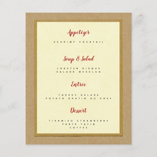 rustikales Dinner Party Template Menü (Hinten)