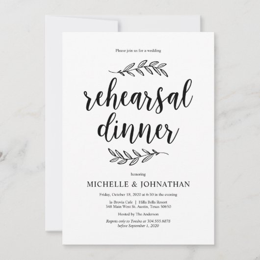 Rustikales Drehbuch, Schwarz, Hochzeit-Probe-Abend Einladung (Vorderseite)