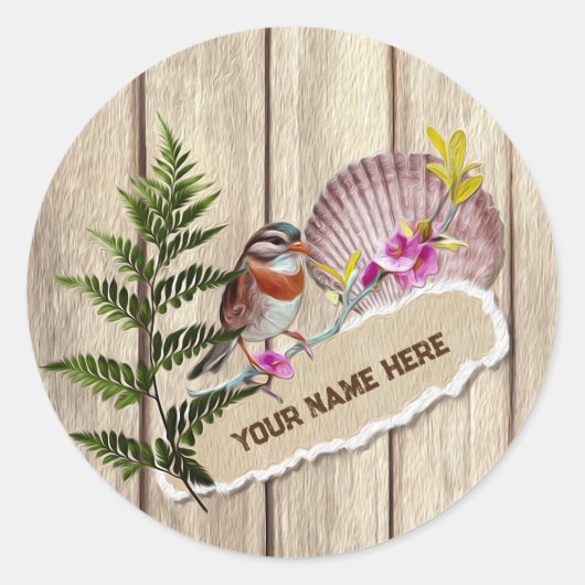 Rustikales Drehpapier Holzölfarbe Persönliche Beze Runder Aufkleber (Vorderseite)