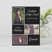 Rustikales Drei-Foto-Graduate Black Ankündigung (Stehend Vorderseite)