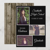 Rustikales Drei-Foto-Graduate Black Ankündigung (Vorne/Hinten)