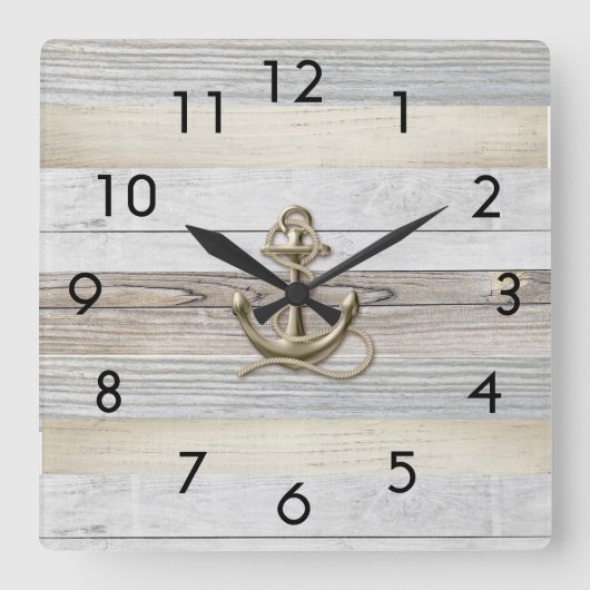 Rustikales Driftwood Ankerplatz Wall Clock Quadratische Wanduhr (Vorderseite)