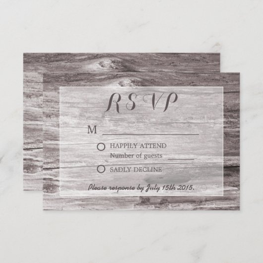 Rustikales Driftwood-Background Wedding RSVP (Vorne/Hinten)