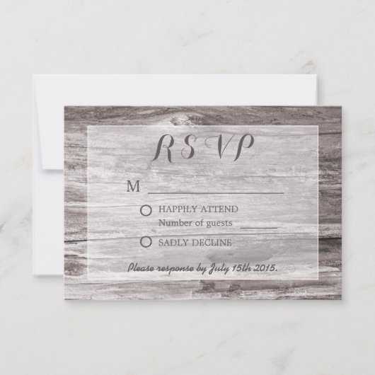 Rustikales Driftwood-Background Wedding RSVP Karte (Vorderseite)