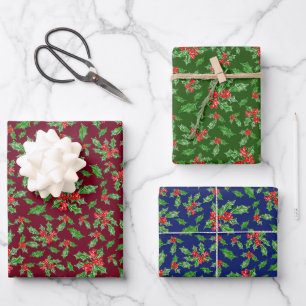 Rustikales dunkelblaues grünes Weihnachtsmuster Geschenkpapier Set