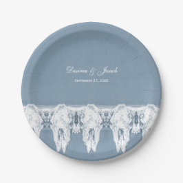 Rustikales, dunkelblaues, weißes Kuh-Skulls-Muster Pappteller