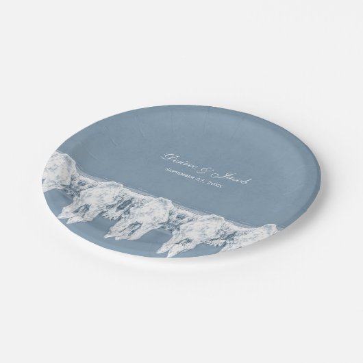 Rustikales, dunkelblaues, weißes Kuh-Skulls-Muster Pappteller (Schrägansicht)