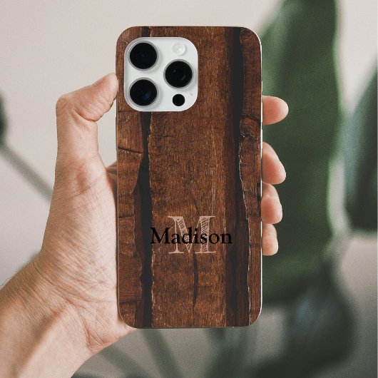 Rustikales dunkelbraunes altes Holz Monogramm Case-Mate iPhone Hülle