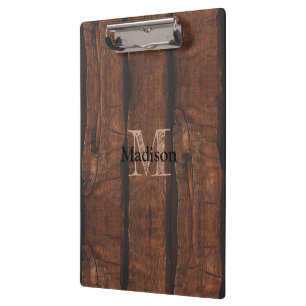 Rustikales dunkelbraunes altes Holz Monogramm Klemmbrett