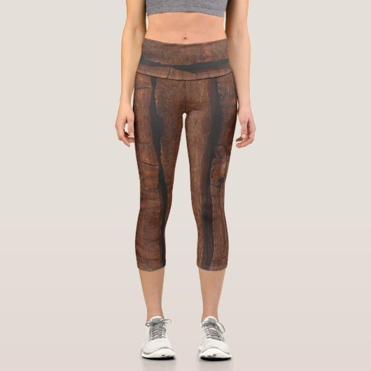 Rustikales dunkelbraunes Holz Capri Leggings (Vorderseite)