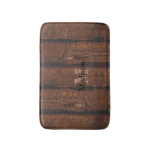 Rustikales dunkelbraunes Holz Monogram Badematte (Vorderseite Vertikal)