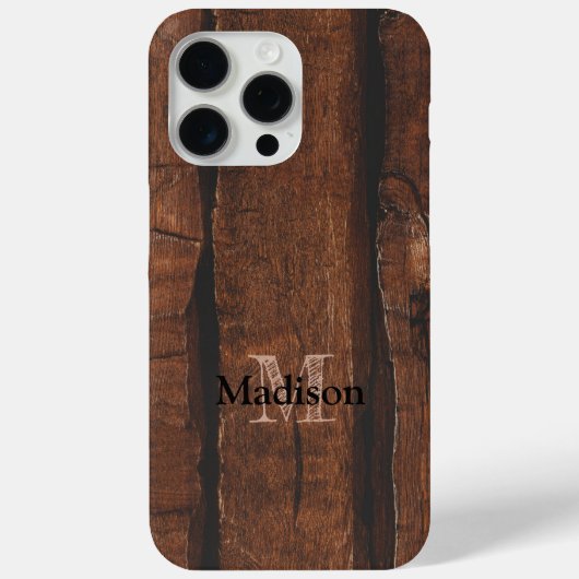 Rustikales dunkelbraunes Holz Monogram Case-Mate iPhone Hülle (Rückseite)