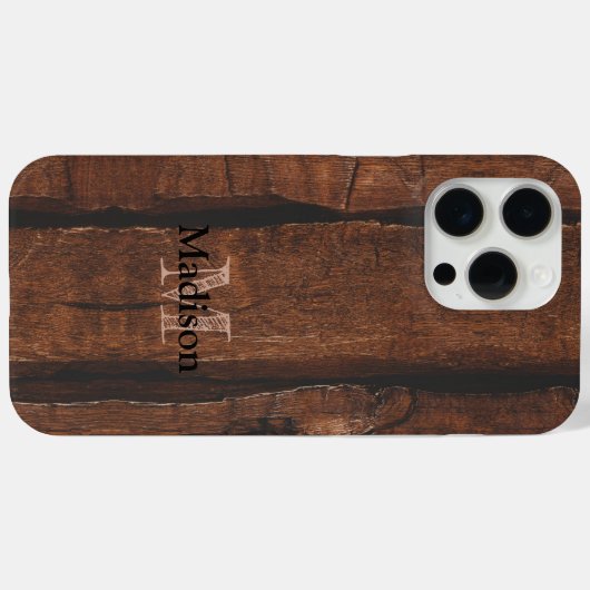 Rustikales dunkelbraunes Holz Monogram Case-Mate iPhone Hülle (Rückseite (Horizontal))