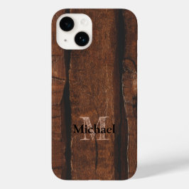 Rustikales dunkelbraunes Holz Monogram Case-Mate iPhone 14 Hülle