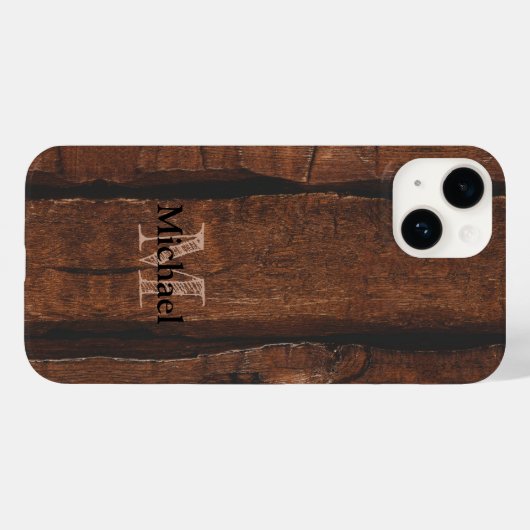 Rustikales dunkelbraunes Holz Monogram Case-Mate iPhone Hülle (Rückseite (Horizontal))